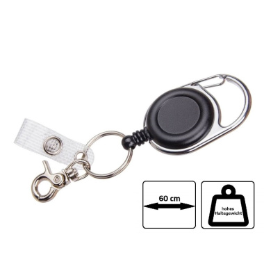 Carabiner badge reel with clip, vinyl strap and keyring - Karteo